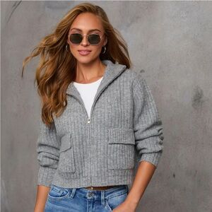 NWT- Gray Ribbed Zip-Up Jacket
